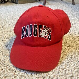VTG Captivating Headgear Wisconsin Badgers Baseball Cap Paw Print Bucky WI Red